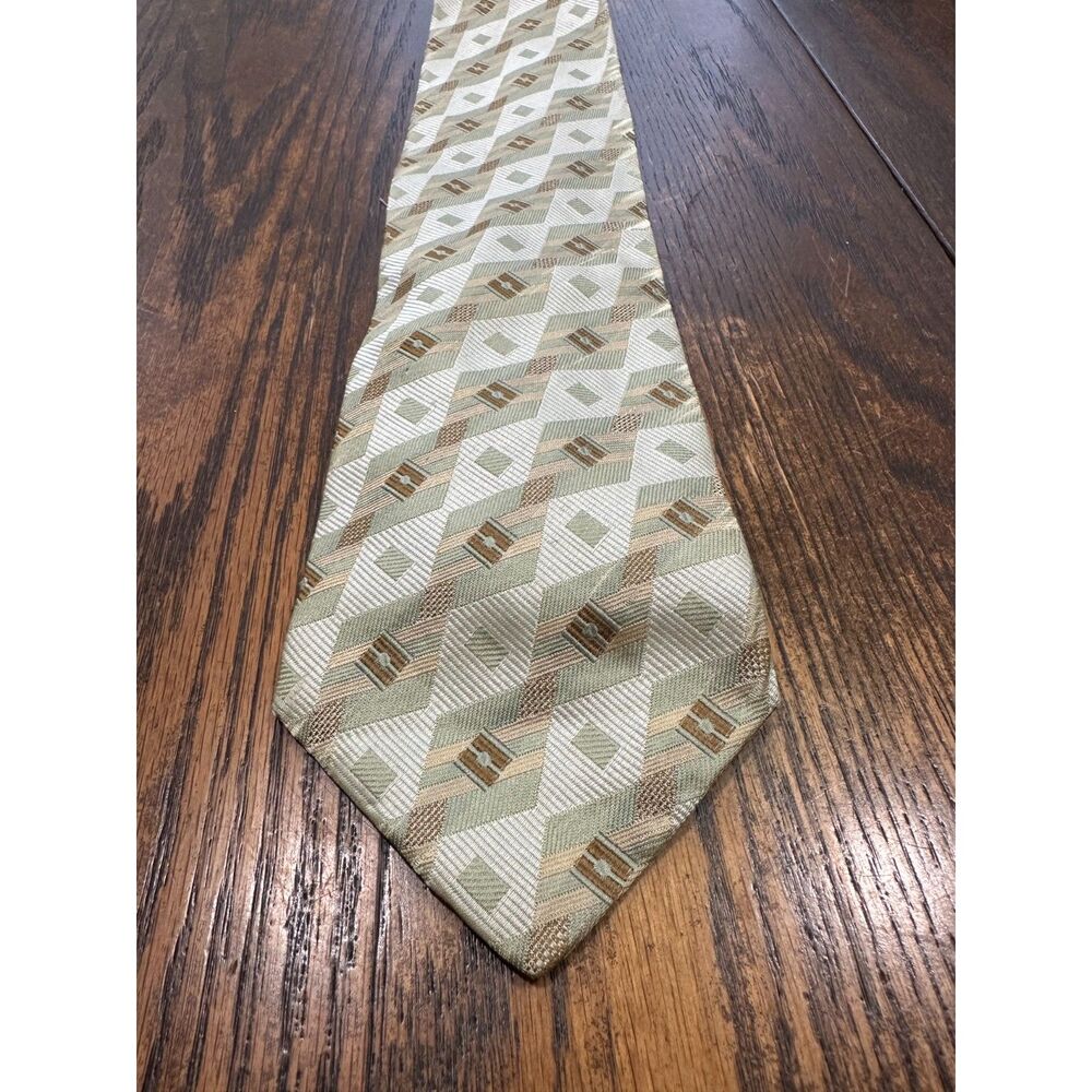 Ermenegildo Zegna Geometric Silk Tie Made in Italy Cream, Green and  Brown